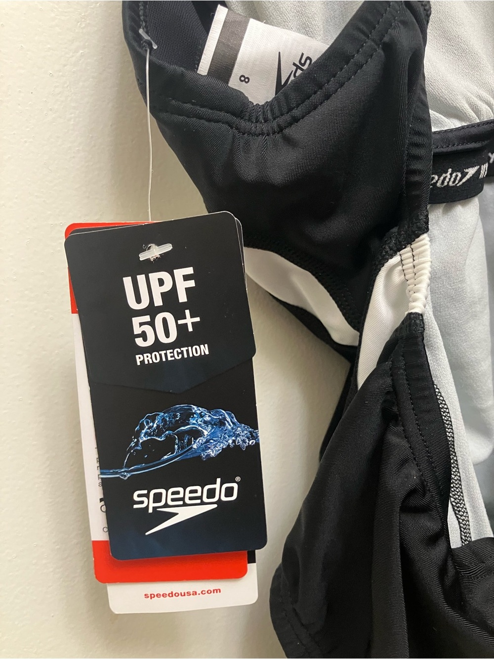 Speedo Black One-Piece racing Swimsuit with Iridescent Logo size 8 NWT - Picture 8 of 14
